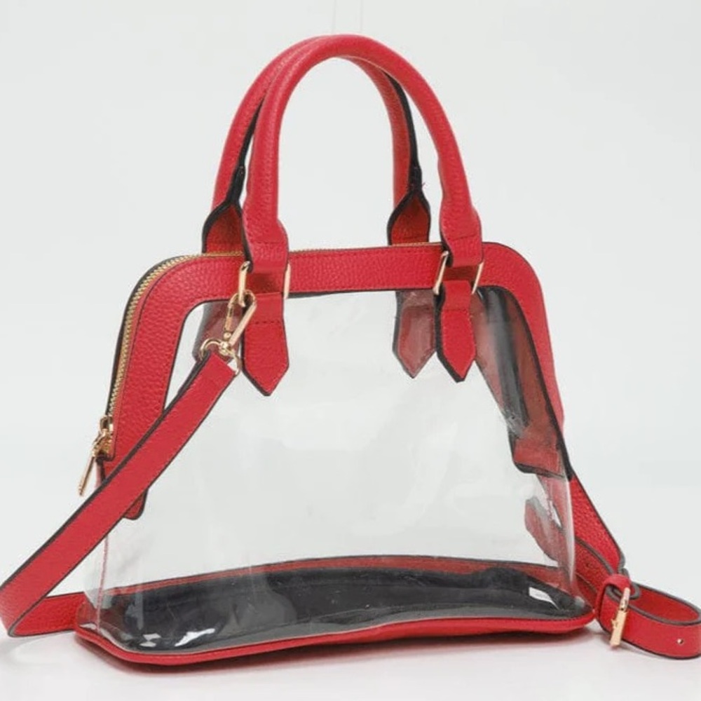 RED Clear Satchel Crossbody Bag Adjustable Removable Strap Top Handle Stadium